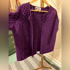 Gorgeous vintage unique purple Irish fisherman knit cardigan swtr. IRELAND MADE